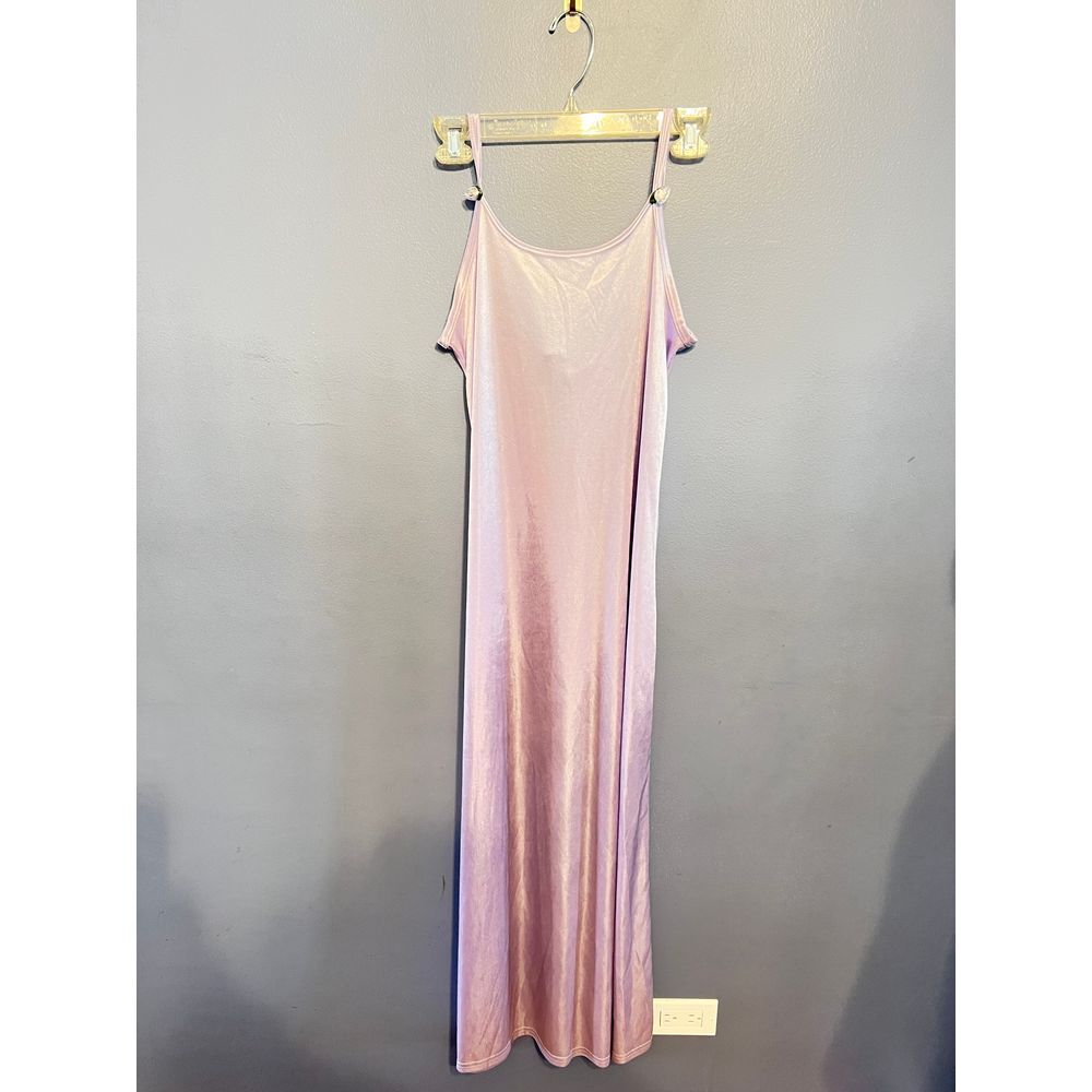 90s Light Purple Long Satin Like Slip Dress W 3D Roses Appliqué Women's‎ Size LG